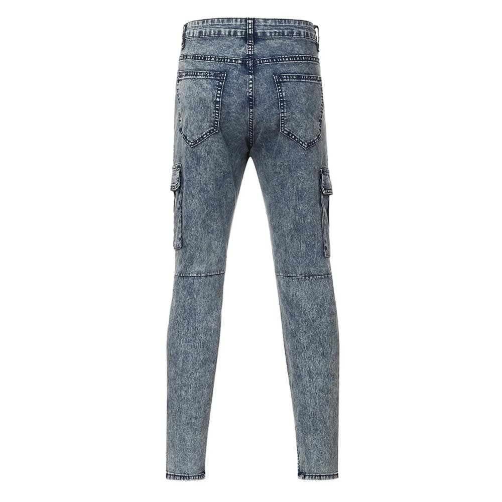 Spring Autumn Men's Casual Frayed Slim Fit Long Denim Pants